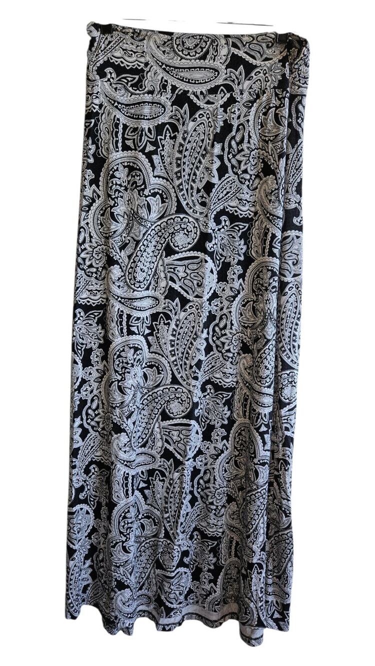 Women's Elasticated Boho Retro Black & White Maxi Feminine Sexy Skirt Size S